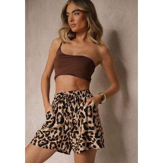 Brązowe Panterkowe Szorty High Waist Revaisae ze sklepu renee.pl w kategorii Szorty - zdjęcie 180371239