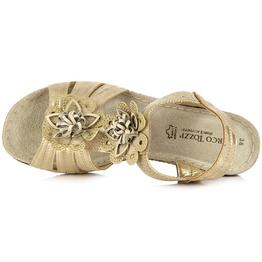 MARCO TOZZI 28502 kremowe sandały damskie ze złotym połyskiem i gumami ściągającymi butyraj-pl szary skóra ekologiczna A