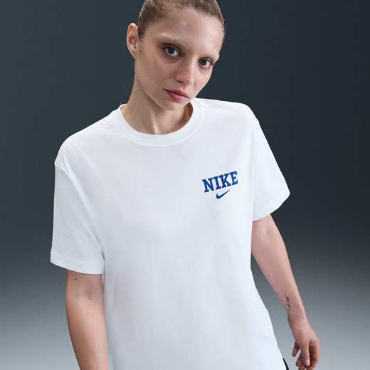Bluzka damska Nike z krótkim rękawem wiosenna biała z okrągłym dekoltem
