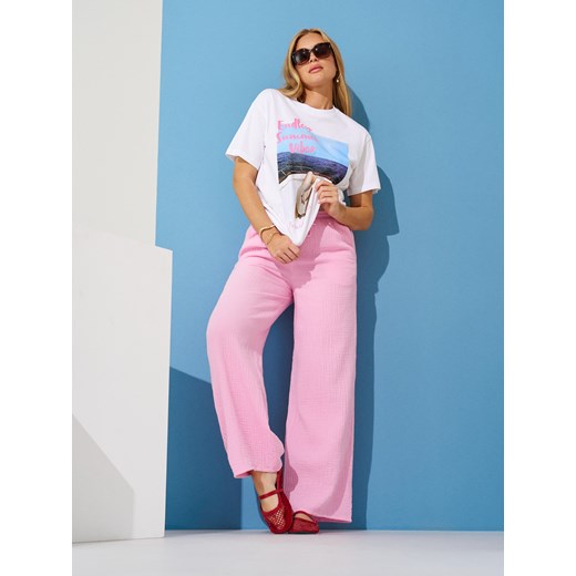 Sinsay - Muślinowe spodnie wide leg - różowy Sinsay XS Sinsay