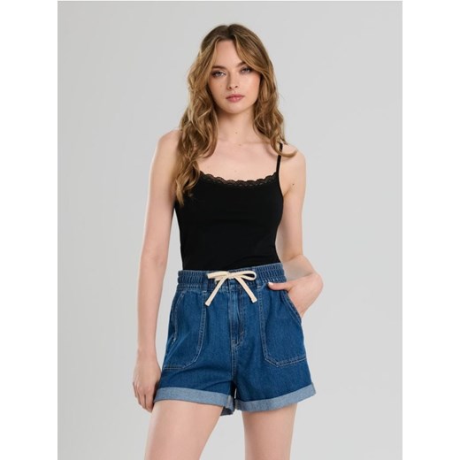 Sinsay - Szorty jeansowe paperbag high waist - niebieski ze sklepu Sinsay w kategorii Szorty - zdjęcie 180381768
