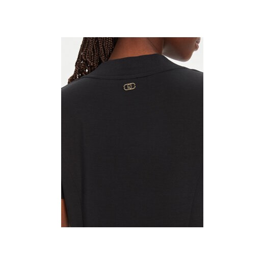 Sukienka czarna Liu Jo z krótkim rękawem mini z dekoltem w serek 