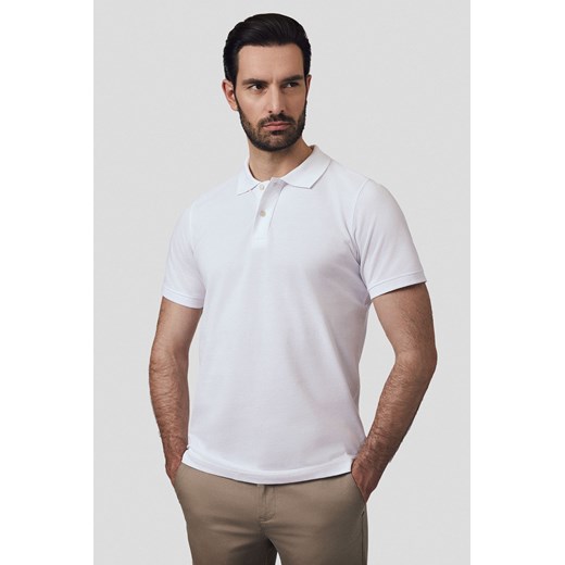 Koszulka Polo Bawełniana Biała Cassian ze sklepu Lancerto S.A. w kategorii T-shirty męskie - zdjęcie 180385328