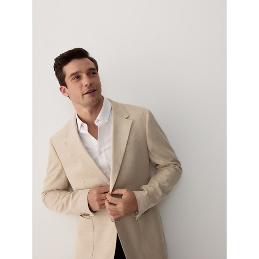 Reserved - Marynarka slim fit z wiskozą - beżowy ze sklepu Reserved w kategorii Marynarki męskie - zdjęcie 180387319