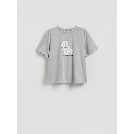 Reserved - T-shirt z nadrukiem - jasnoszary ze sklepu Reserved w kategorii Bluzki damskie - zdjęcie 180387497