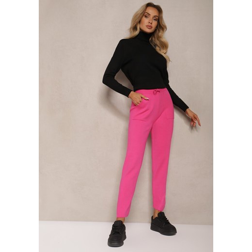 Fuksjowe Spodnie z Bawełną High Waist Ozdobione Sznurkiem Venaline ze sklepu renee.pl w kategorii Spodnie damskie - zdjęcie 180392487