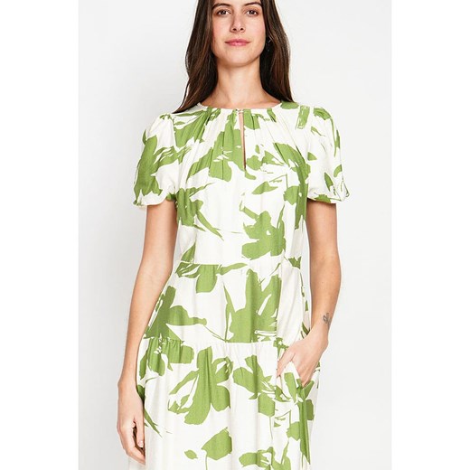 Sukienka William De Faye rozkloszowana w kwiaty lniana 