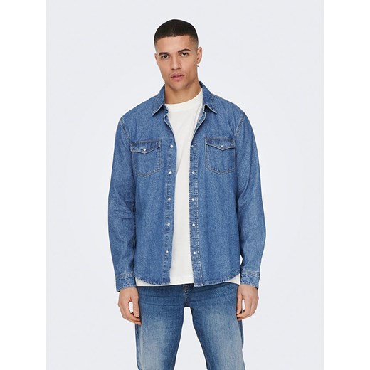 ONLY &amp; SONS Koszula dżinsowa - Regular fit - w kolorze niebieskim ze sklepu Limango Polska w kategorii Koszule męskie - zdjęcie 180395249