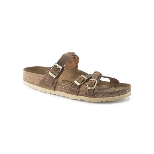 Klapki damskie BIRKENSTOCK bez zapięcia brązowe na płaskiej podeszwie