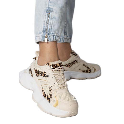 Panterkowe sneakersy sportowe na masywnej podeszwie beżowy ze sklepu ButyModne.pl w kategorii Buty sportowe damskie - zdjęcie 180397479