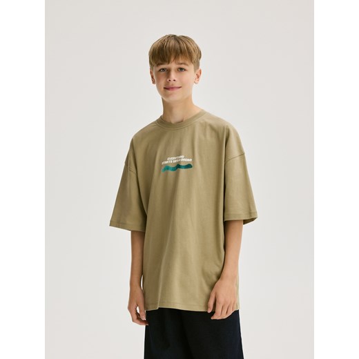 Reserved - T-shirt oversize - oliwkowy ze sklepu Reserved w kategorii T-shirty chłopięce - zdjęcie 180404878