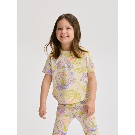 Reserved - Bawełniany t-shirt we wzory - beżowy Reserved 110 (4-5 lat) Reserved