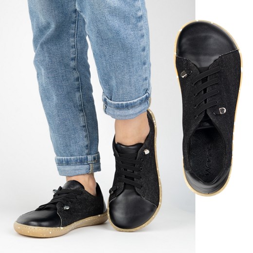 Buty damskie barefoot minimalistyczne skórzane 0771W czarne jeans ze sklepu butyolivier w kategorii Półbuty męskie - zdjęcie 180405839