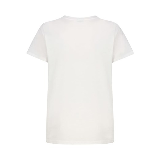 Bluzka damska biała z nadrukami na lato z okrągłym dekoltem bawełniana 