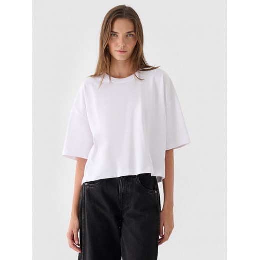 Damski t-shirt oversize Outhorn OTHWAW24TTSHF2341 - biały ze sklepu Sportstylestory.com w kategorii Bluzki damskie - zdjęcie 180408228