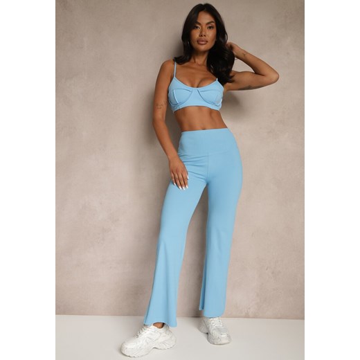 Niebieskie Legginsy High Waist z Szeroką Gumką w Pasie Idalania ze sklepu renee.pl w kategorii Spodnie damskie - zdjęcie 180409318
