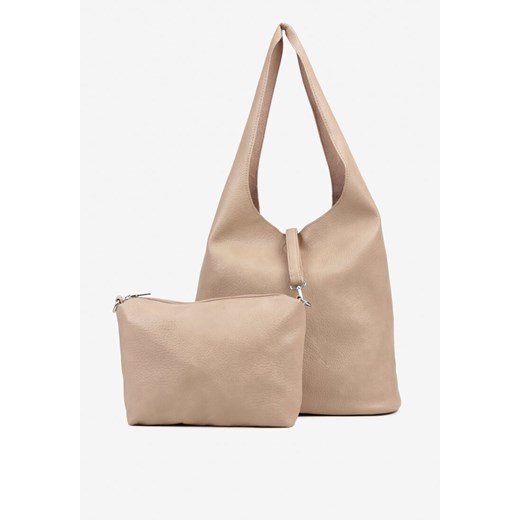 Ciemnobeżowa Torebka z Dodatkową Saszetką i Regulowanym Paskiem na Ramię Teanisea ze sklepu born2be.pl w kategorii Torby Shopper bag - zdjęcie 180409618