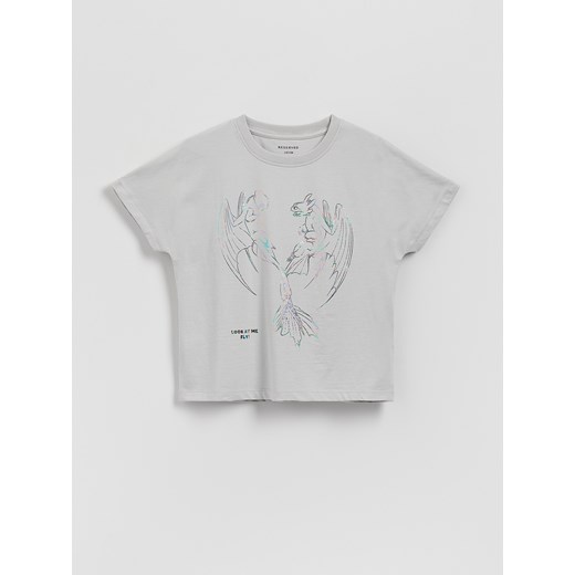 Reserved - T-shirt Jak wytresować smoka - jasnoszary ze sklepu Reserved w kategorii Bluzki dziewczęce - zdjęcie 180410549