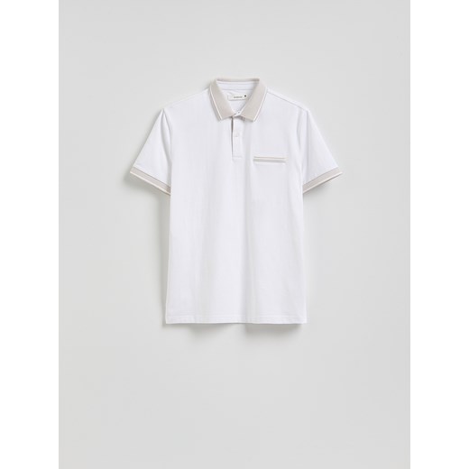Reserved - Koszulka polo slim - biały ze sklepu Reserved w kategorii T-shirty męskie - zdjęcie 180410697