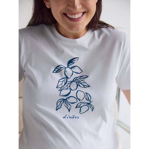 Reserved - Bawełniany t-shirt z nadrukiem - biały Reserved L Reserved