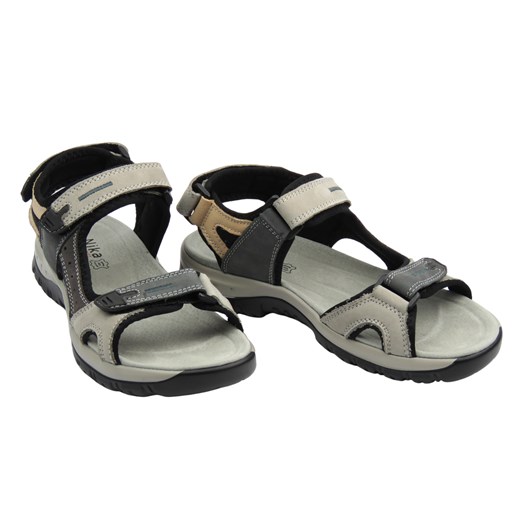 Skórzane sandały damskie na rzepy szaro-brązowe Nika Komfort H-665 ze sklepu ulubioneobuwie w kategorii Sandały damskie - zdjęcie 180410976