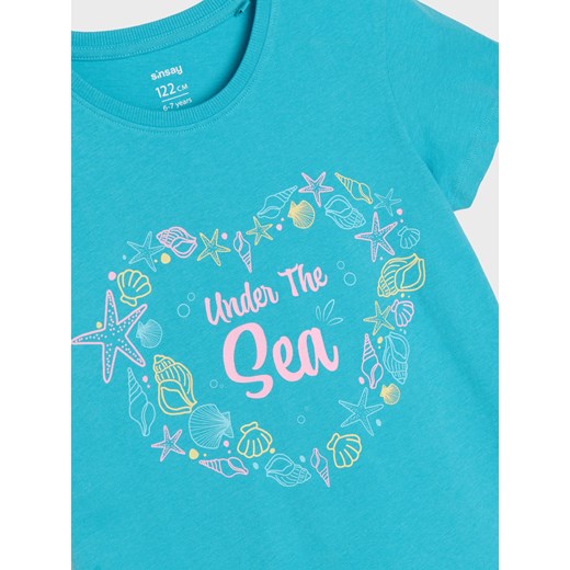 Sinsay - Koszula nocna z ozdobnym nadrukiem - turkusowy Sinsay 98 Sinsay