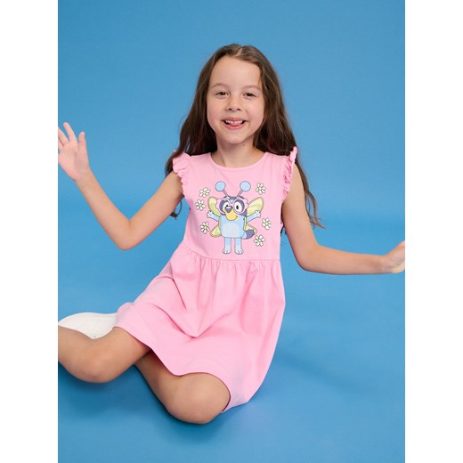 Sinsay - Sukienka marszczona w talii z ozdobnymi falbanami Bluey - różowy Sinsay 122 Sinsay