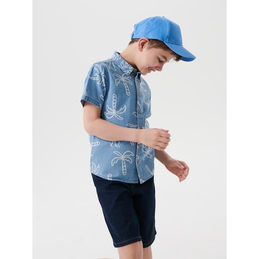 Sinsay - Koszula z lekkiego jeansu z motywem palm - niebieski Sinsay 104 Sinsay