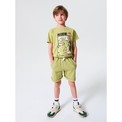 Sinsay - Bawełniane szorty wykonane z dzianiny waflowej - zielony Sinsay 140 Sinsay