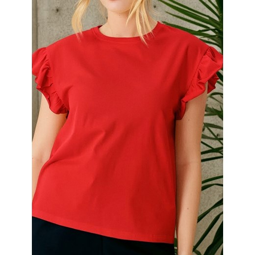Bluzka damska Sinsay z krótkim rękawem bawełniana z okrągłym dekoltem 