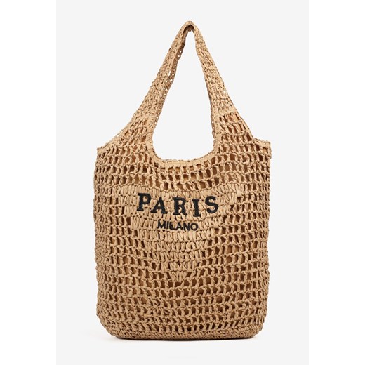 Ciemnobeżowa Torebka Shopper z Plecionką i Napisami Navessa ze sklepu born2be.pl w kategorii Torby letnie - zdjęcie 180414687