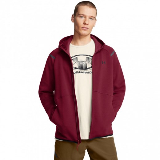 Męska bluza dresowa rozpinana z kapturem Under Armour UA Unstoppable Flc Fz Hd Eu - czerwona ze sklepu Sportstylestory.com w kategorii Bluzy męskie - zdjęcie 180415139