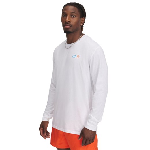 Męski longsleeve z nadrukiem Under Armour UA Workwear Logo - biały ze sklepu Sportstylestory.com w kategorii T-shirty męskie - zdjęcie 180416528