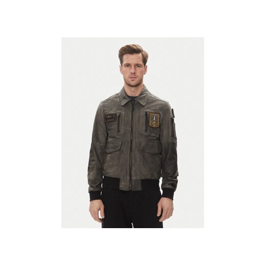 Aeronautica Militare Kurtka skórzana 251PN5047PL00300 Szary Regular Fit ze sklepu MODIVO w kategorii Kurtki męskie - zdjęcie 180421527