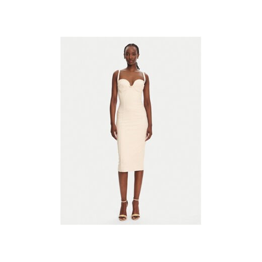 Elisabetta Franchi Sukienka koktajlowa AB85052E2 193 Beżowy Regular Fit ze sklepu MODIVO w kategorii Sukienki - zdjęcie 180422795