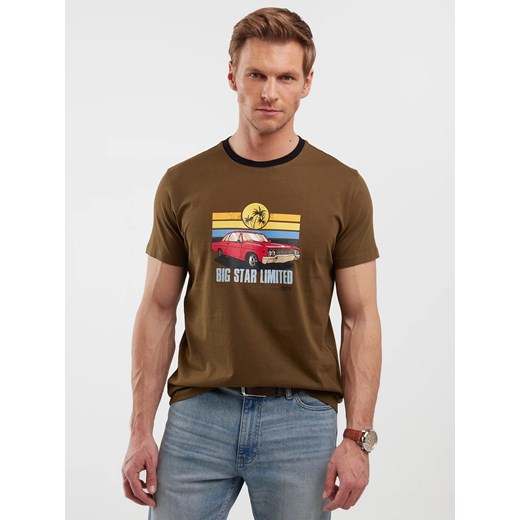 Koszulka męska z kolorowym nadrukiem khaki Ralier 303 ze sklepu Big Star w kategorii T-shirty męskie - zdjęcie 180426858