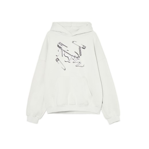 Cropp - Jasnoszara bluza hoodie z nadrukiem - jasny szary ze sklepu Cropp w kategorii Bluzy męskie - zdjęcie 180427206
