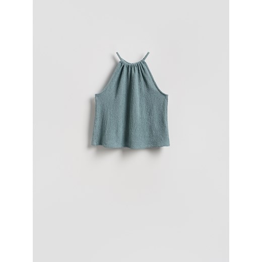 Reserved - Kreszowany top z dekoltem halter - jasnozielony Reserved XL Reserved