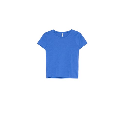 Cropp - Niebieska dopasowana koszulka basic - niebieski Cropp S Cropp