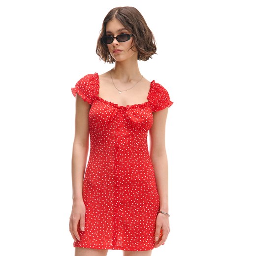 Cropp - Czerwona wzorzysta sukienka - czerwony Cropp XL Cropp