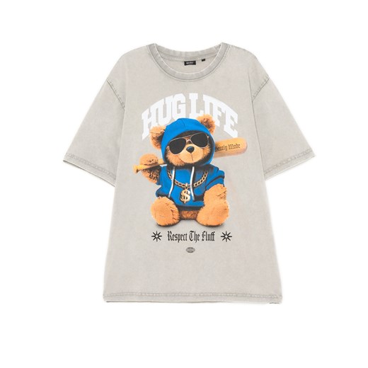 Cropp - Koszulka z motywem pluszowego misia - kremowy ze sklepu Cropp w kategorii T-shirty męskie - zdjęcie 180429987