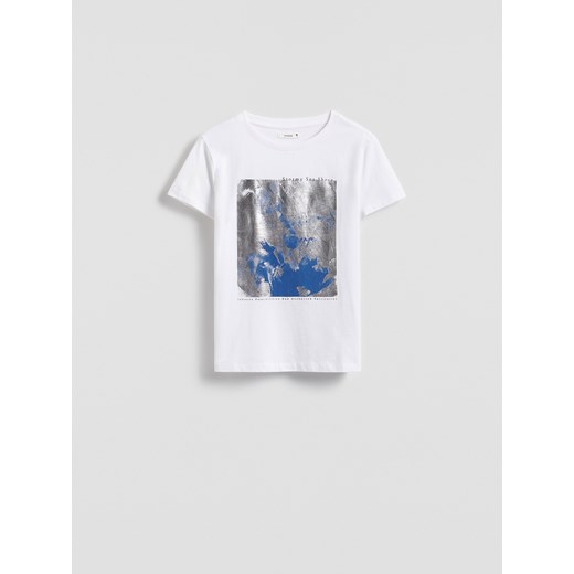 Reserved - Bawełniany t-shirt z nadrukiem - biały ze sklepu Reserved w kategorii Bluzki damskie - zdjęcie 180430475