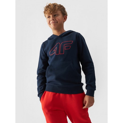Chłopięca bluza dresowa nierozpinana z kapturem 4F 4FJWMM00TSWSM1292 - granatowa ze sklepu Sportstylestory.com w kategorii Bluzy chłopięce - zdjęcie 180430658