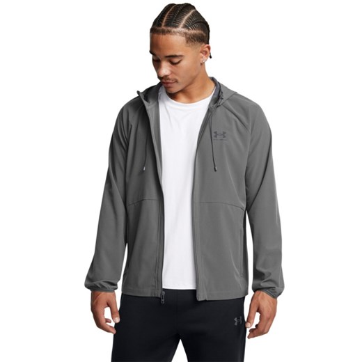 Męska kurtka wiatrówka Under Armour UA Stretch Woven Windbreaker - szara ze sklepu Sportstylestory.com w kategorii Kurtki męskie - zdjęcie 180430669