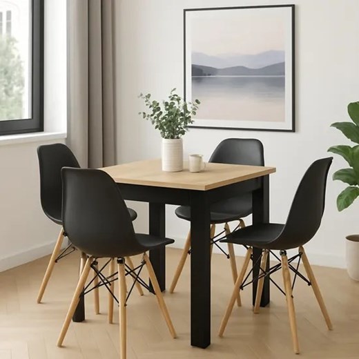 Kwadratowy stół na czarnych nogach z 4 krzesłami - Ronezo 4X Elior One Size Edinos.pl