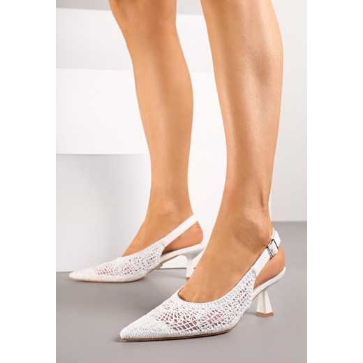 Białe Haftowane Sandały Vices na Szpilce Typu Slingback Atesia ze sklepu renee.pl w kategorii Czółenka - zdjęcie 180433447