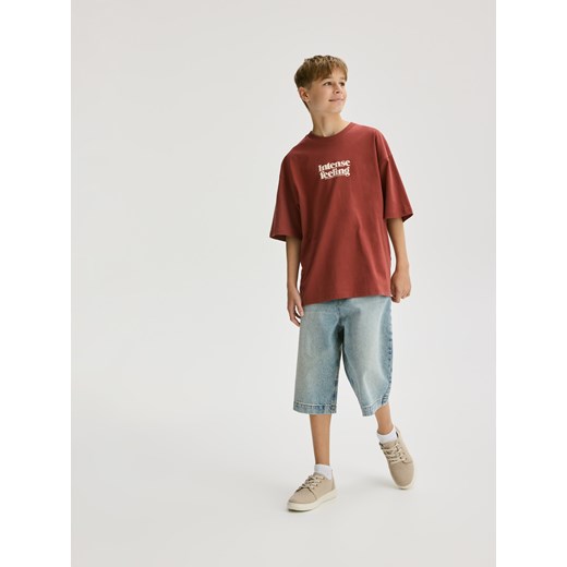 Reserved - Bawełniany t-shirt z nadrukiem - bordowy Reserved 122/128 (6-8 lat) Reserved