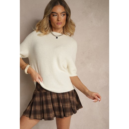 Jasnobeżowy Sweter o Fasonie T-shirtu z Wełną Dannirae ze sklepu renee.pl w kategorii Swetry damskie - zdjęcie 180437106