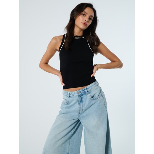 Bluzka damska Sinsay casualowa czarna z okrągłym dekoltem bez rękawów 