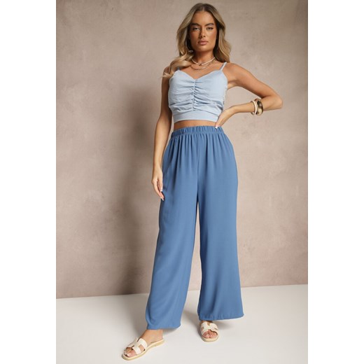 Niebieskie Szerokie Spodnie Typu Palazzo High Waist Araneira ze sklepu renee.pl w kategorii Spodnie damskie - zdjęcie 180438295